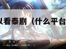 什么平台可以看泰剧（什么平台可以看泰剧TV）